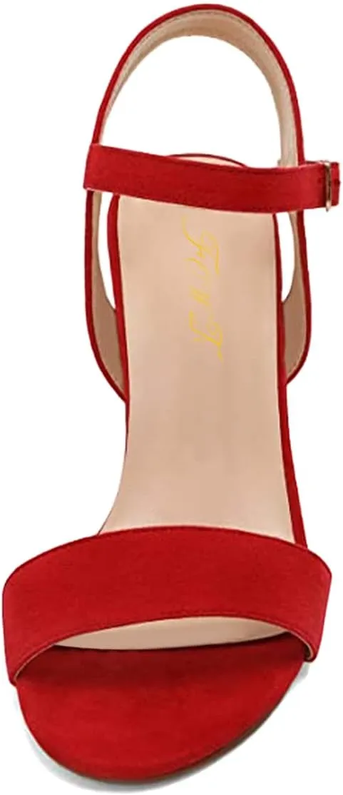 FOWT Women Open Toe Single Band Sandals Ankle Strap High Chunky Heels Dressy Summer Wedding Prom Shoes Size 4-15 US