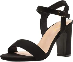 FOWT Women Open Toe Single Band Sandals Ankle Strap High Chunky Heels Dressy Summer Wedding Prom Shoes Size 4-15 US