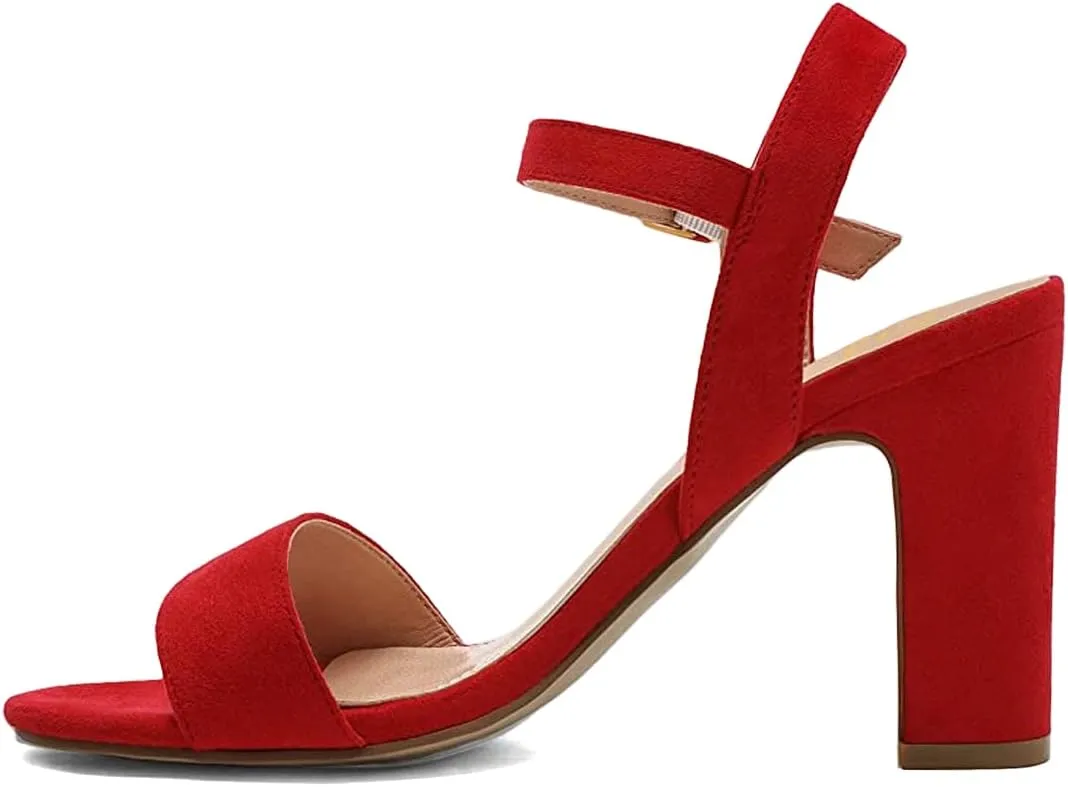 FOWT Women Open Toe Single Band Sandals Ankle Strap High Chunky Heels Dressy Summer Wedding Prom Shoes Size 4-15 US