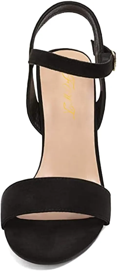 FOWT Women Open Toe Single Band Sandals Ankle Strap High Chunky Heels Dressy Summer Wedding Prom Shoes Size 4-15 US