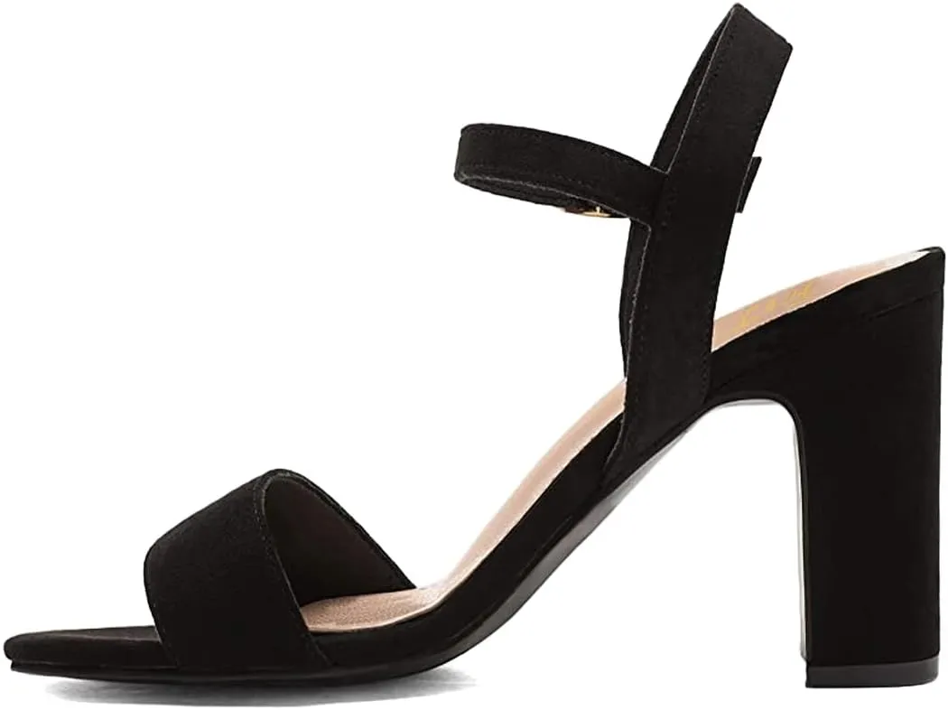 FOWT Women Open Toe Single Band Sandals Ankle Strap High Chunky Heels Dressy Summer Wedding Prom Shoes Size 4-15 US