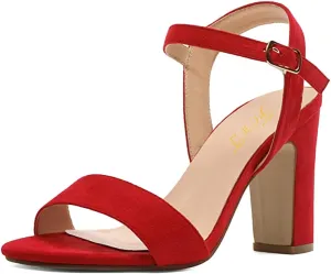 FOWT Women Open Toe Single Band Sandals Ankle Strap High Chunky Heels Dressy Summer Wedding Prom Shoes Size 4-15 US