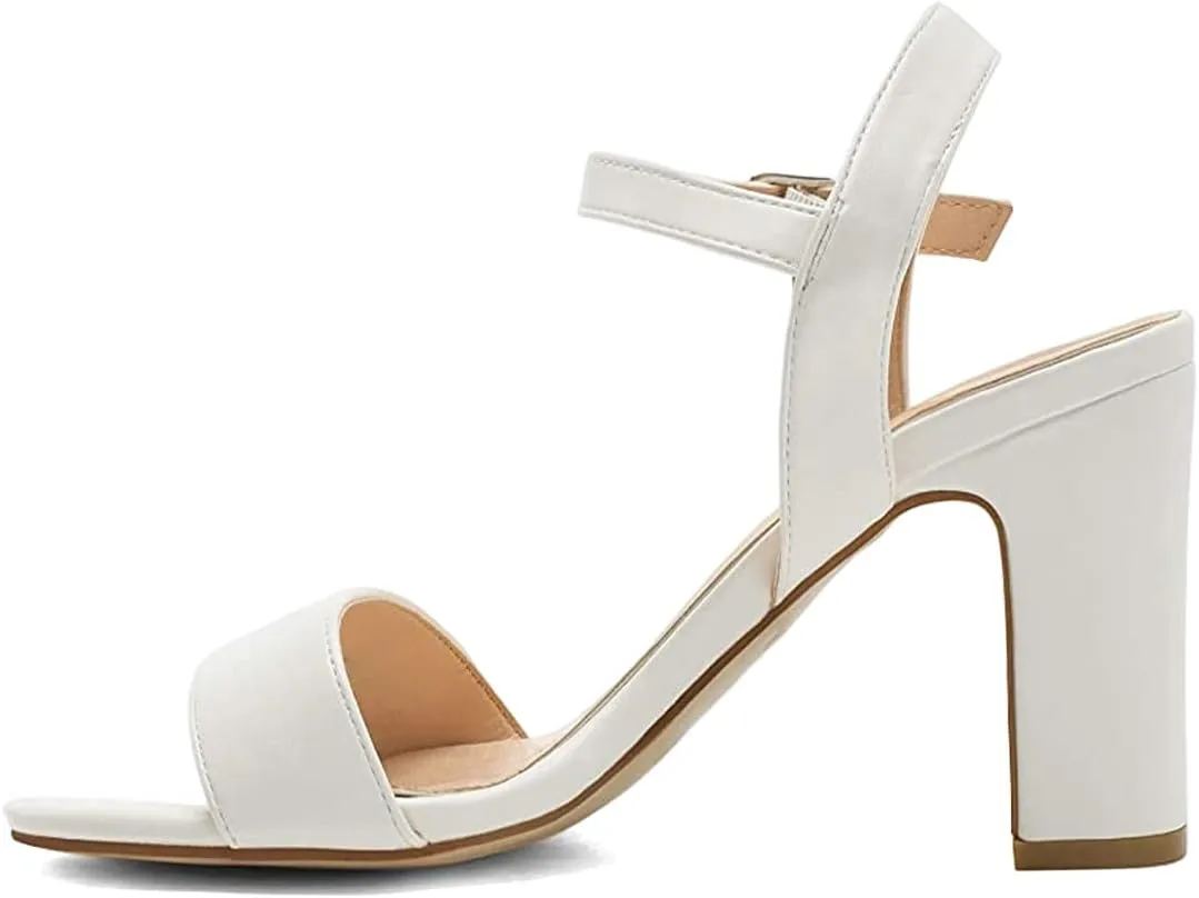 FOWT Women Open Toe Single Band Sandals Ankle Strap High Chunky Heels Dressy Summer Wedding Prom Shoes Size 4-15 US
