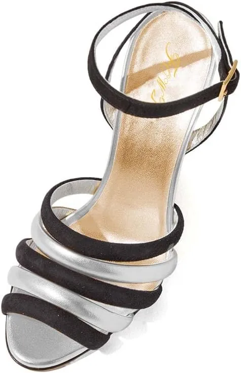 FOWT Women Peep Toe Contrast Stitching Sandals Ankle Strap Wedge High Heels Elegant Dance Evening Shoes Size 4-15 US