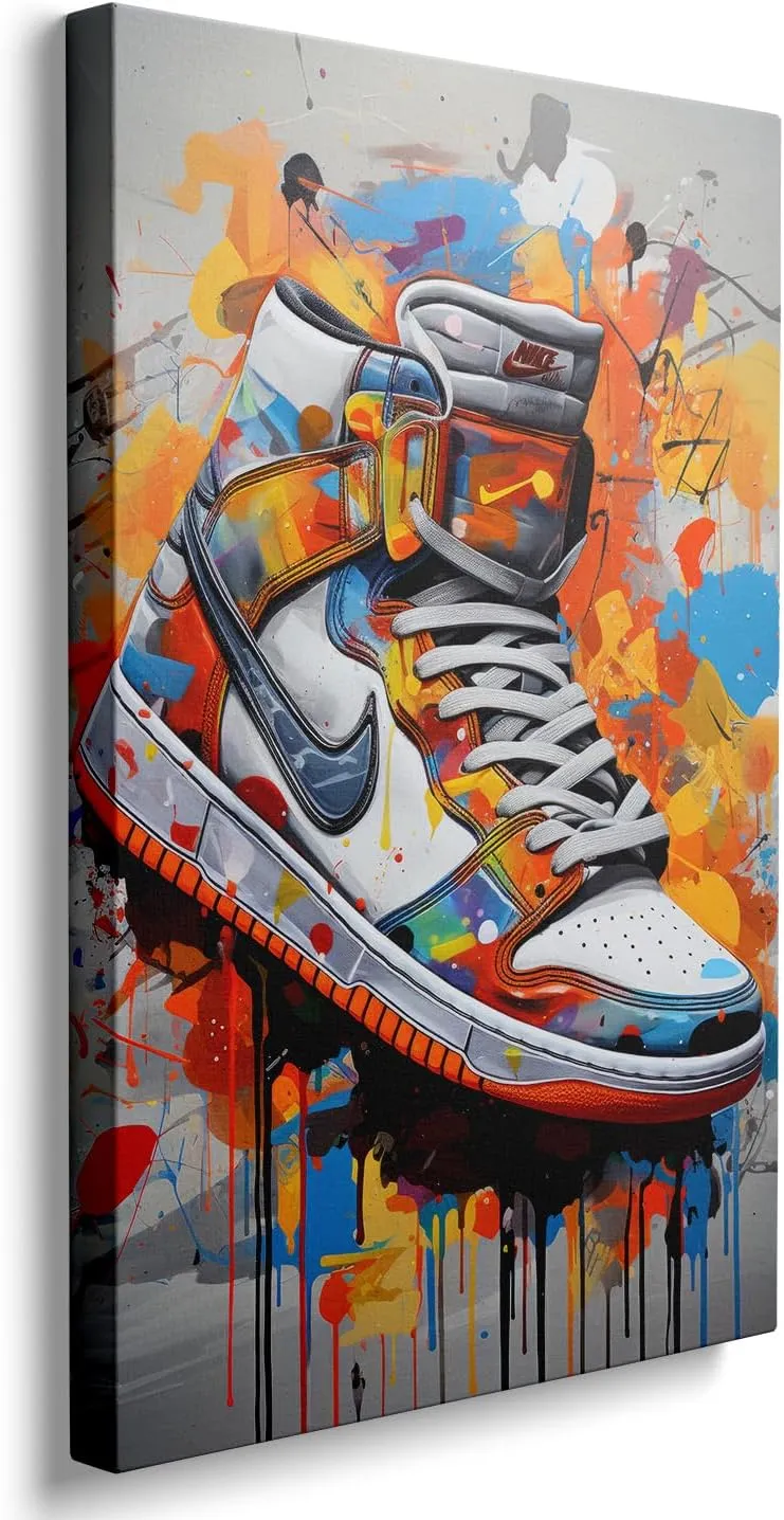 Framed Trendy Cool Sneaker Shoe Canvas Wall Art Gym Sports Decor Poster For Living Room Bedroom Home Office Artwork Gift Ready To Hang 12X16inch（30X40cm）