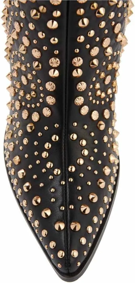 FSJ Women Cowboy Boots Pointed Toe Studded Rivets Knee High Boots Block Heels Western Wedding Date Travel Dress Shoes Size 4-16 US