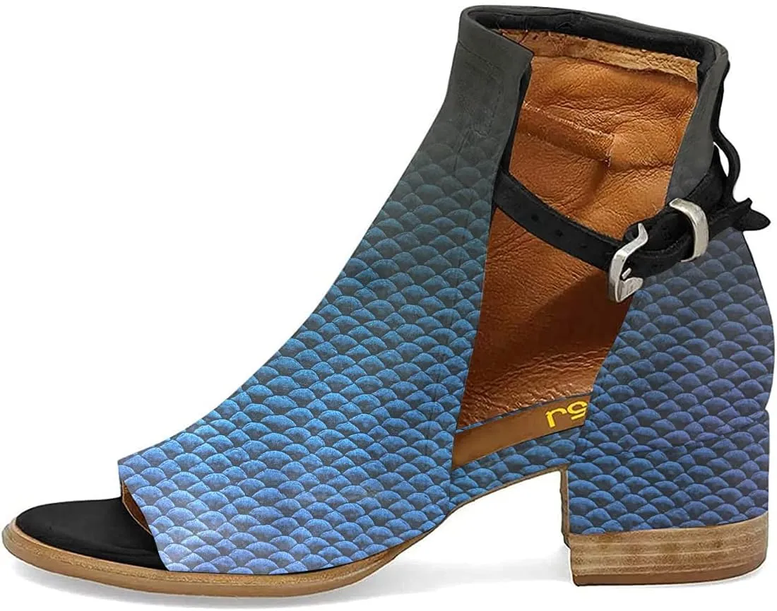 FSJ Women Peep Open Toe Sandals Boot Cut Out Buckle Ankle Bootie Comfortable Stacked Block Low Heeled Summer Sandal Shoes Size 4-15 M US