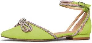FSJ Women Pointed Toe Comfort Low Heel D'Orsay Casual Ballet Flats Rhinestones Bowknot Chain Ankle Strap Buckle Office Lace Up Dress Wedding Shoes Size 4-15 US