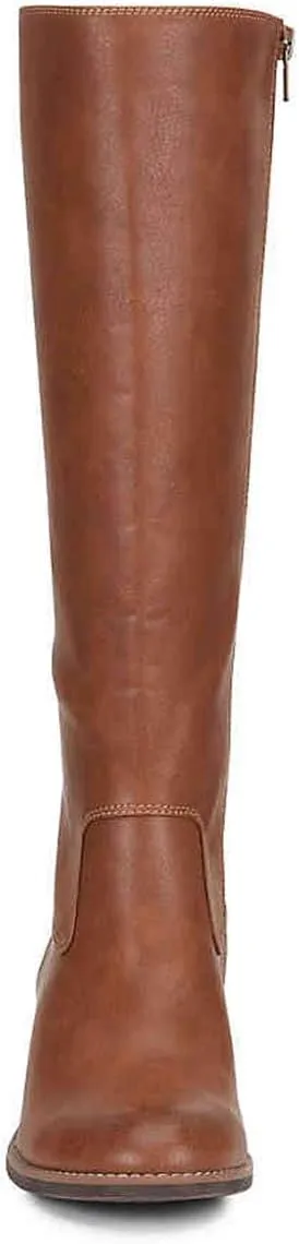 FSJ Women Retro Knee High Combat Boots Stacked Block Heels Almond Toe Lace-up Zipper Party Winter Boots Shoe Size 4-15 US
