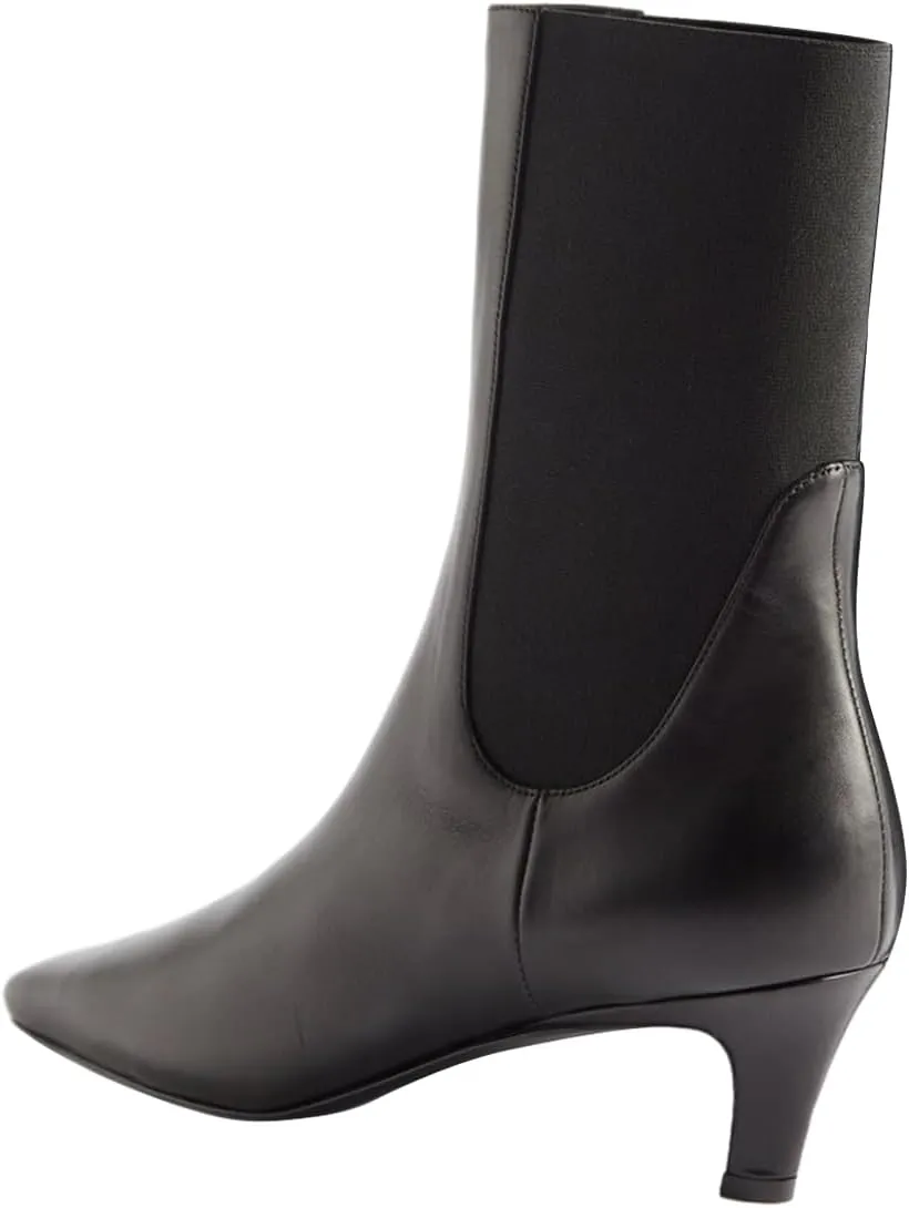 FSJ Women Square Toe Ankle Boot Kitten Low Heel Slip On Western Elastic Chelsea Bootie Vegan Leather Walking Dress Shoes Size 4-16 US