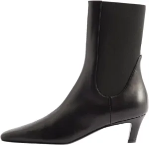 FSJ Women Square Toe Ankle Boot Kitten Low Heel Slip On Western Elastic Chelsea Bootie Vegan Leather Walking Dress Shoes Size 4-16 US