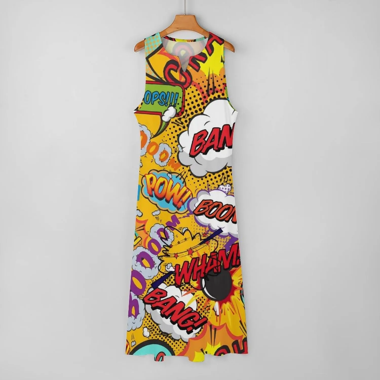 Fun Retro Comic Book Pop Art Explosions Women Dresses Front Zipper Party Dress Sleeveless Swing Casual Work Dress