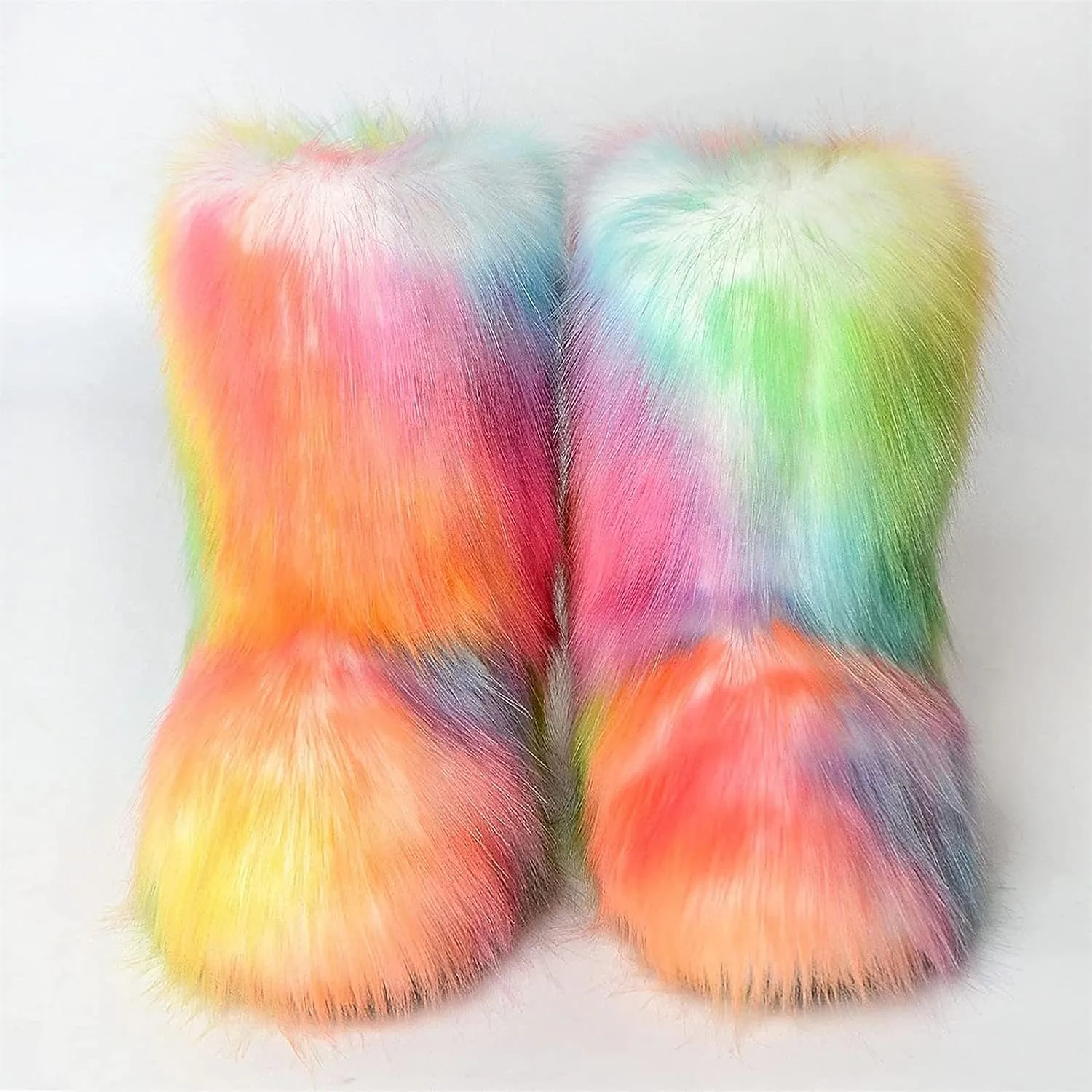 FUNCOS Women's Faux Fur Boots Warm Fuzzy Fluffy Winter Halloween Party Costume Shoes