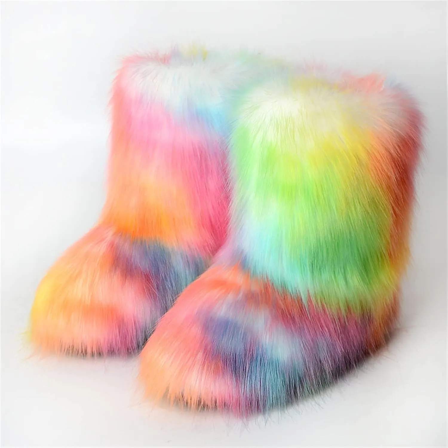 FUNCOS Women's Faux Fur Boots Warm Fuzzy Fluffy Winter Halloween Party Costume Shoes