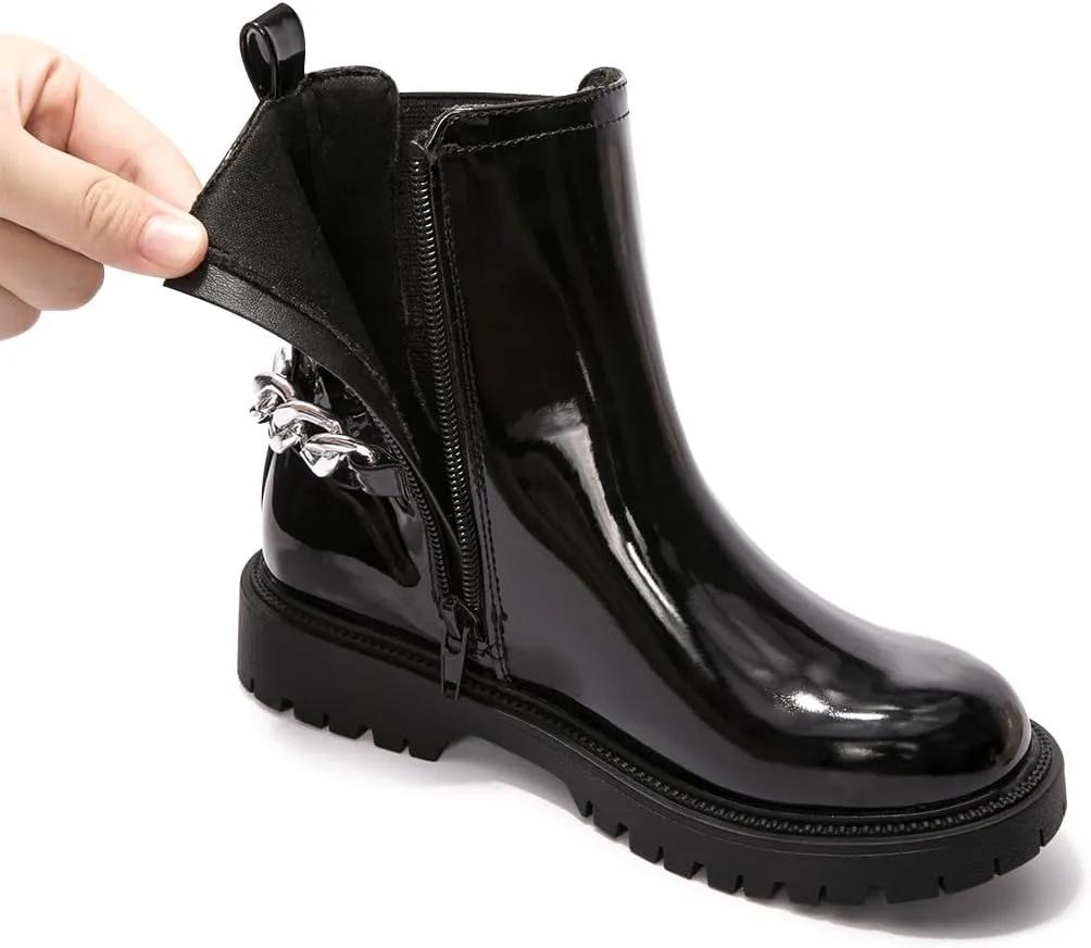 FUNKYMONKEY Boots for Girls Black White Nude Faux Leather Fashion Ankle Boots With Side Zipper for Little Kid/Big Kid
