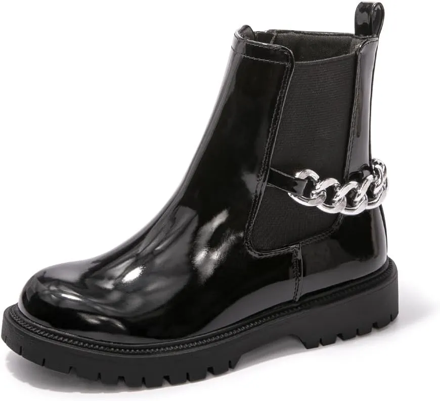 FUNKYMONKEY Boots for Girls Black White Nude Faux Leather Fashion Ankle Boots With Side Zipper for Little Kid/Big Kid