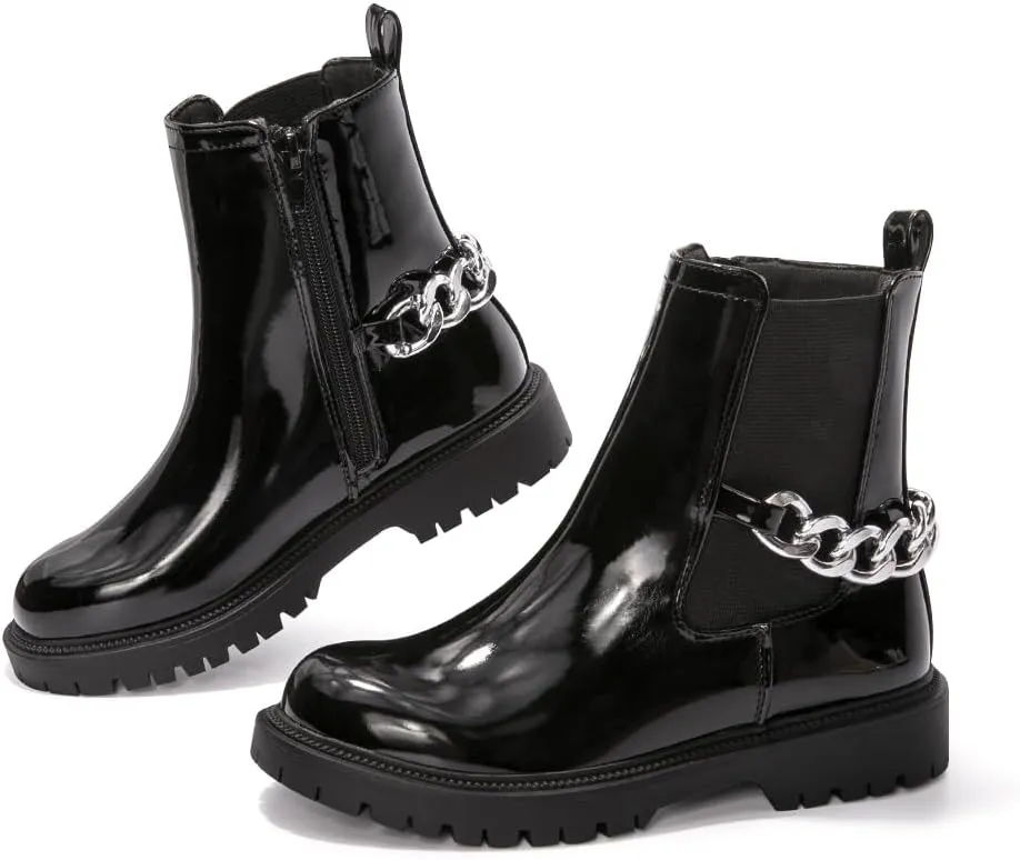 FUNKYMONKEY Boots for Girls Black White Nude Faux Leather Fashion Ankle Boots With Side Zipper for Little Kid/Big Kid