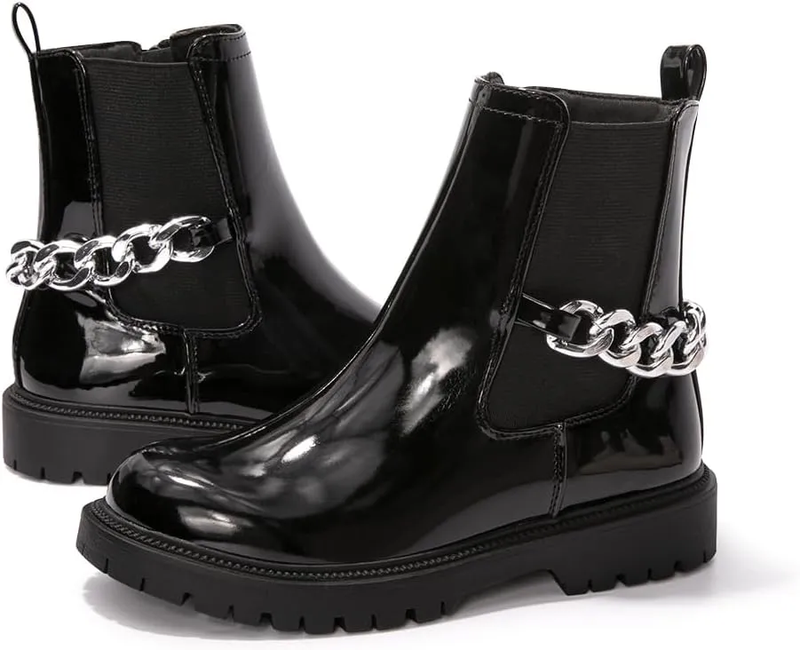 FUNKYMONKEY Boots for Girls Black White Nude Faux Leather Fashion Ankle Boots With Side Zipper for Little Kid/Big Kid