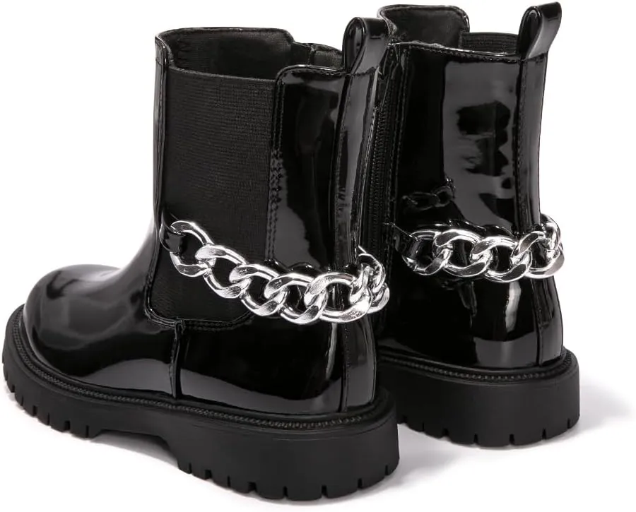 FUNKYMONKEY Boots for Girls Black White Nude Faux Leather Fashion Ankle Boots With Side Zipper for Little Kid/Big Kid