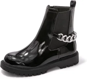 FUNKYMONKEY Boots for Girls Black White Nude Faux Leather Fashion Ankle Boots With Side Zipper for Little Kid/Big Kid
