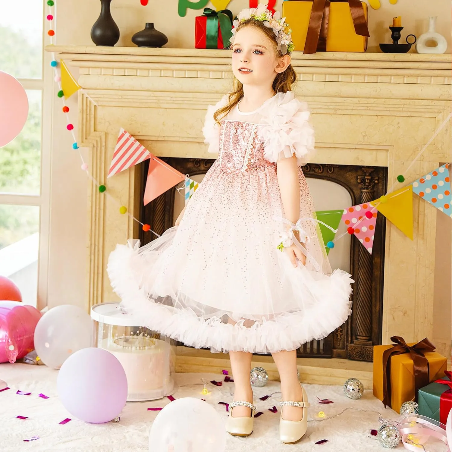 Furdeour Toddler Girls Mary Janes Shoes Low Heel Ballet Flats Wedding Party Dress Shoes for Kids