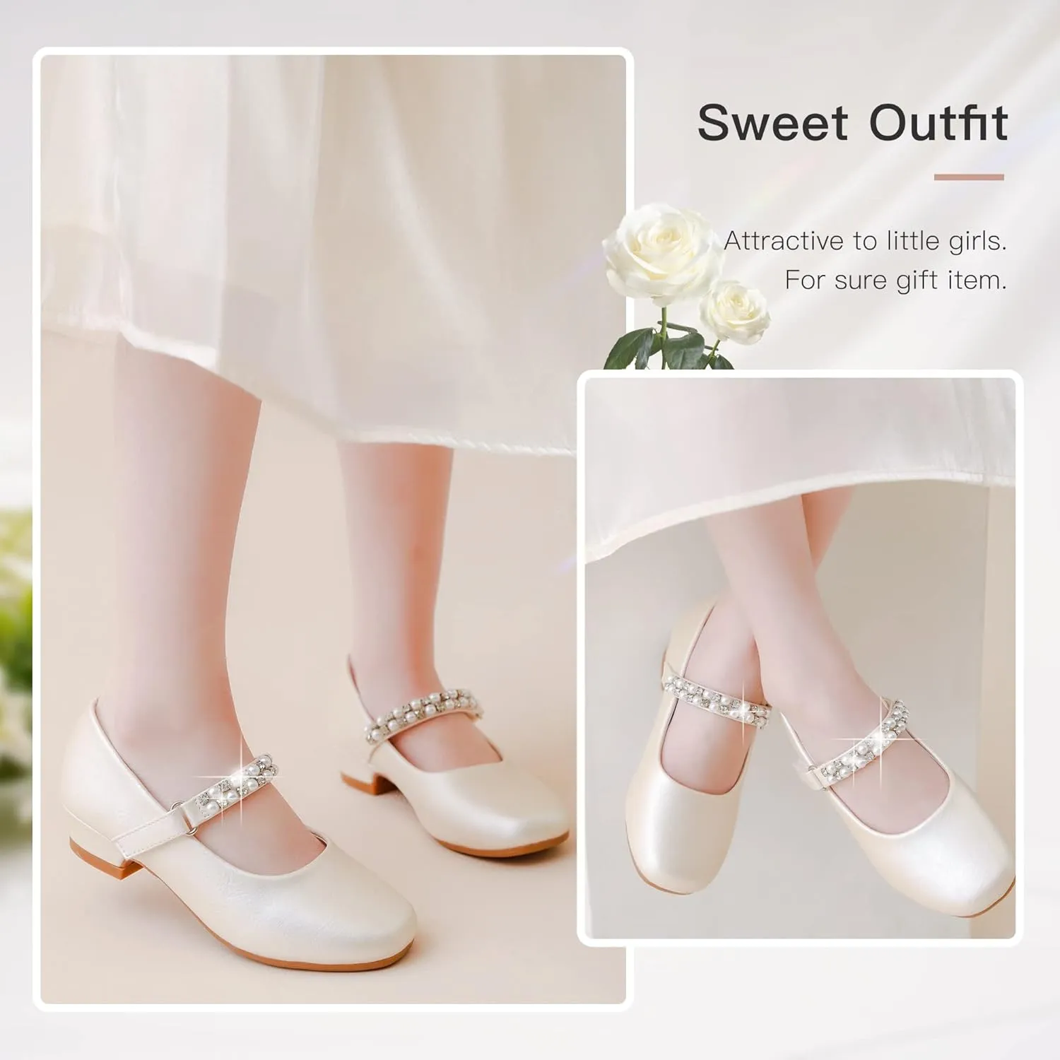 Furdeour Toddler Girls Mary Janes Shoes Low Heel Ballet Flats Wedding Party Dress Shoes for Kids