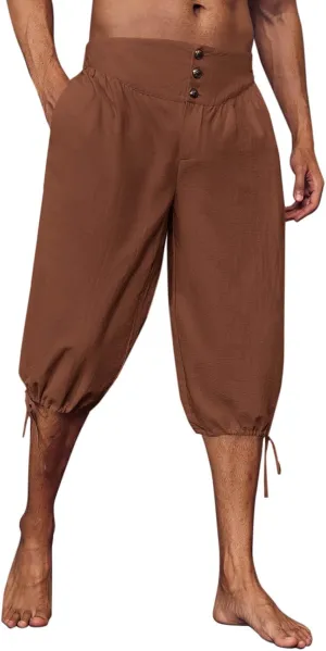 Gafeng Mens Pirate Pants Renaissance Medieval Colonial Costume Knight Halloween LARP Lace Up Shorts