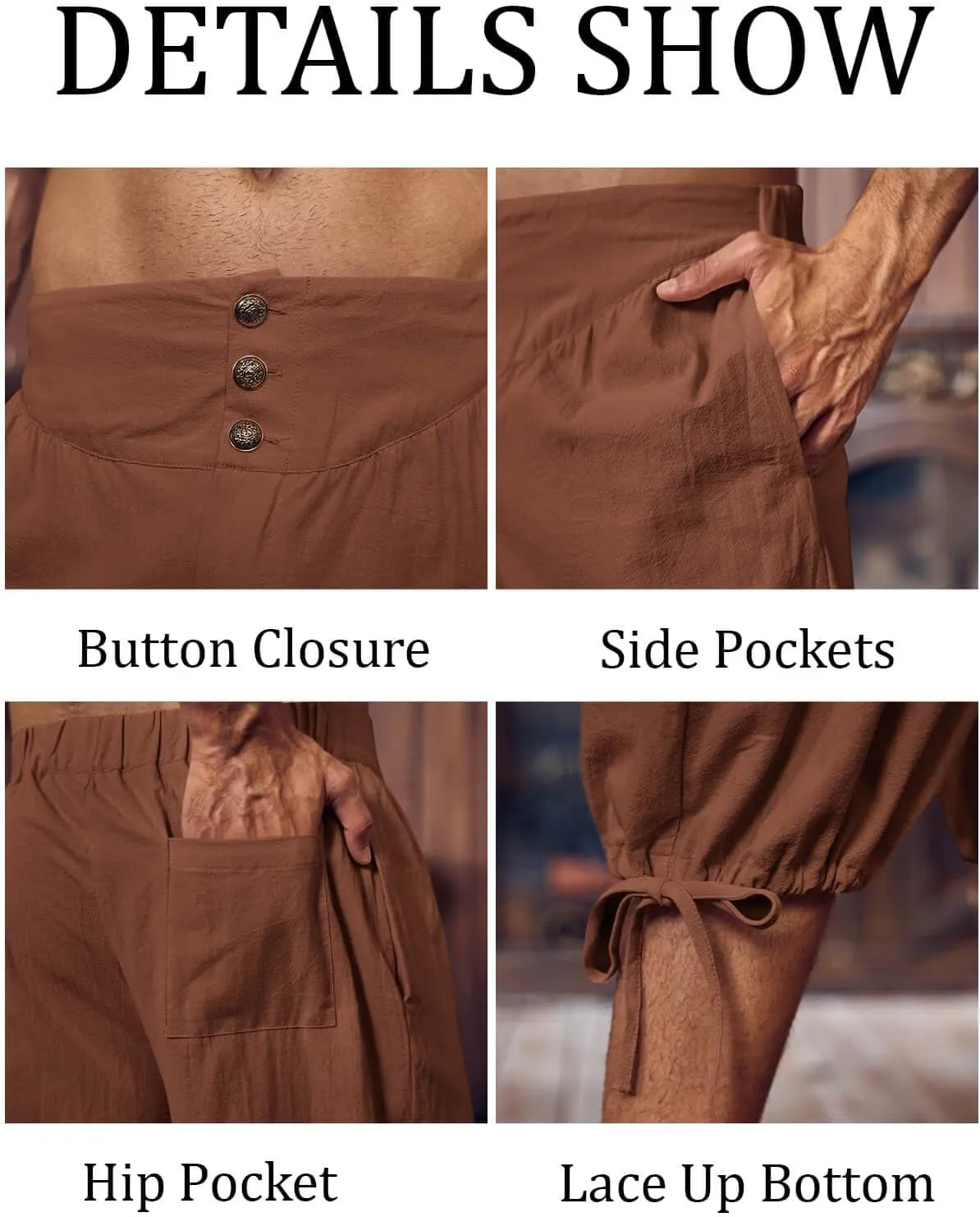 Gafeng Mens Pirate Pants Renaissance Medieval Colonial Costume Knight Halloween LARP Lace Up Shorts