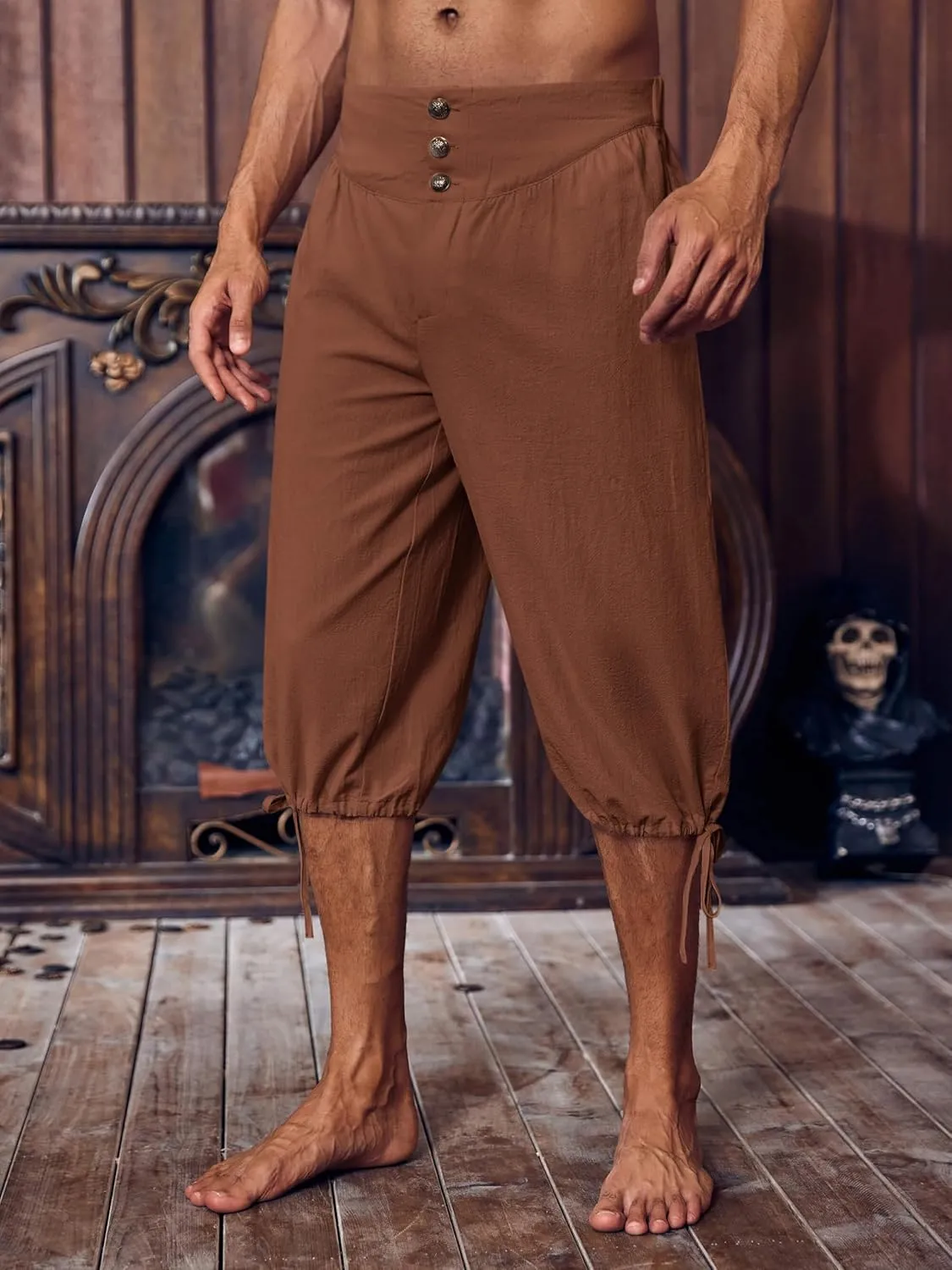 Gafeng Mens Pirate Pants Renaissance Medieval Colonial Costume Knight Halloween LARP Lace Up Shorts