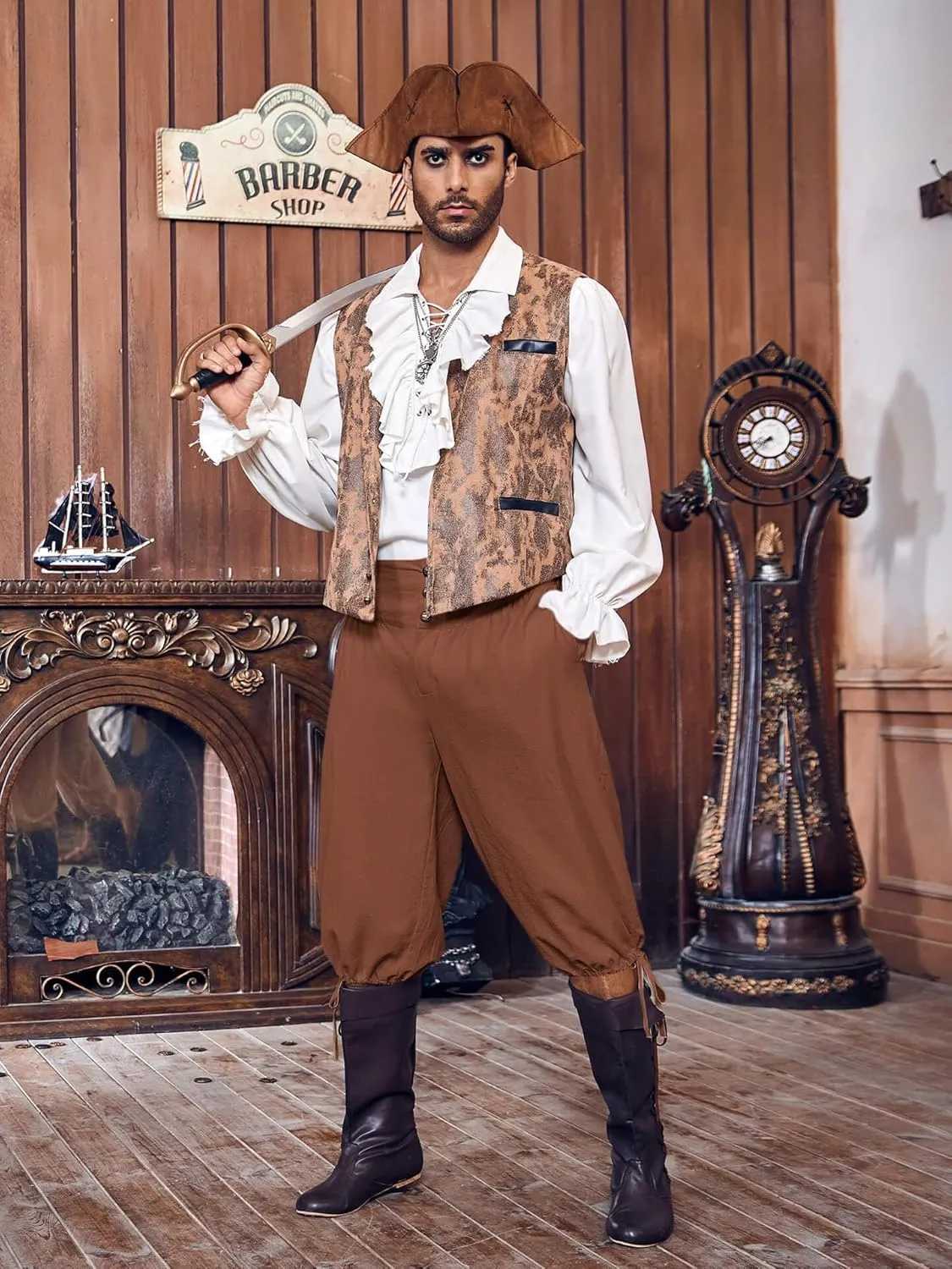 Gafeng Mens Pirate Pants Renaissance Medieval Colonial Costume Knight Halloween LARP Lace Up Shorts