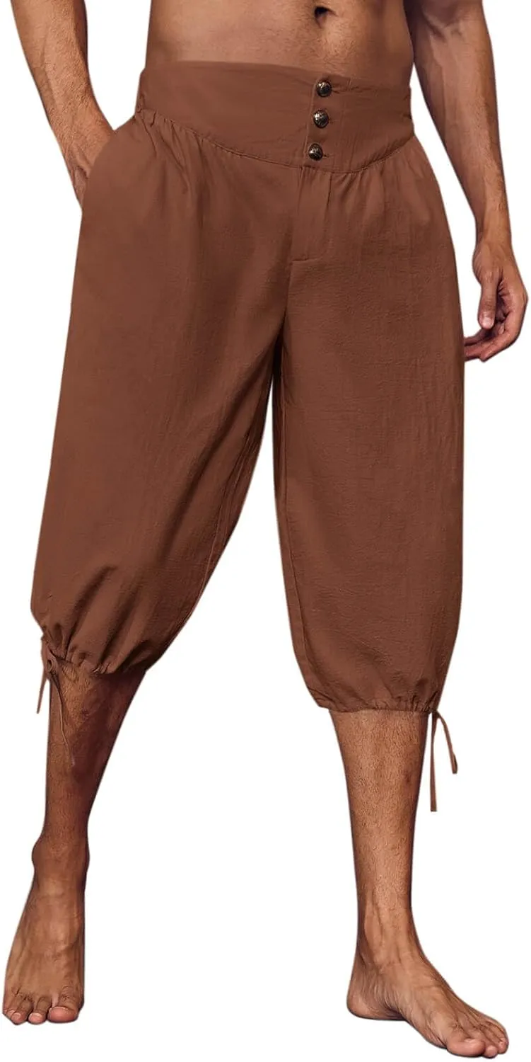 Gafeng Mens Pirate Pants Renaissance Medieval Colonial Costume Knight Halloween LARP Lace Up Shorts