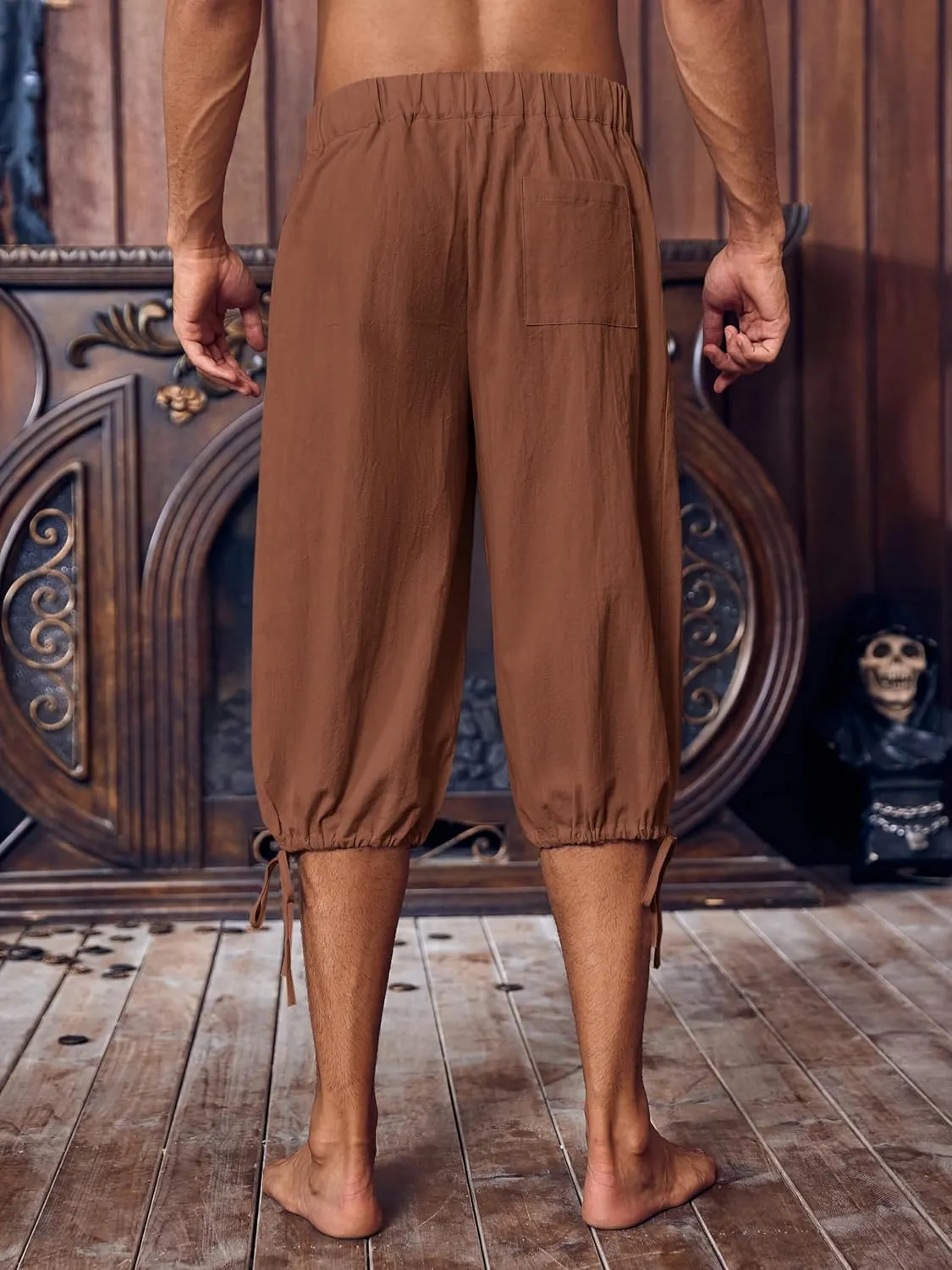 Gafeng Mens Pirate Pants Renaissance Medieval Colonial Costume Knight Halloween LARP Lace Up Shorts