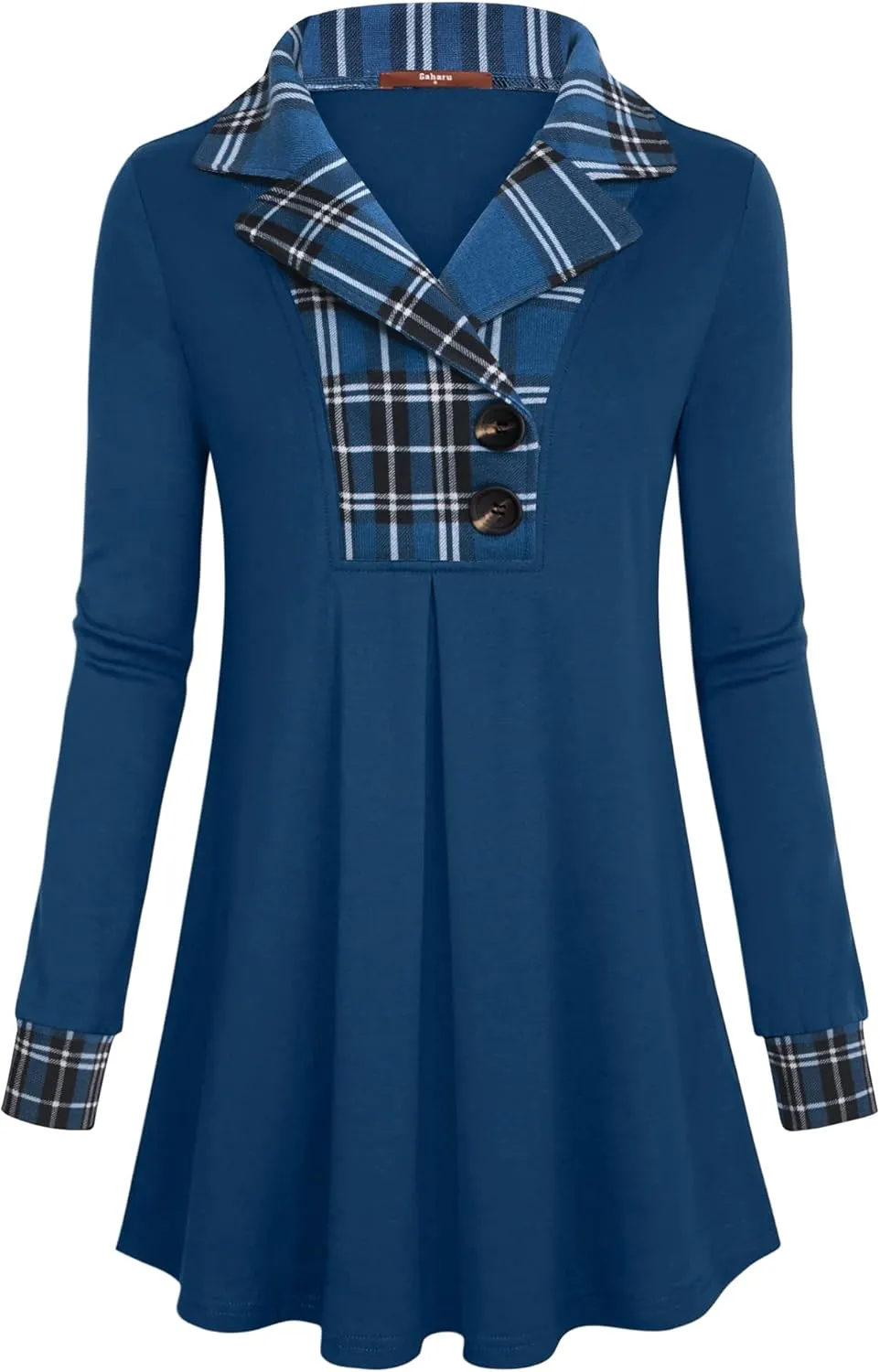 Gaharu Women's Swing Tunic Notch Collar Ladies Button Sweatshirt Long Sleeve Pullover Shirt Tops