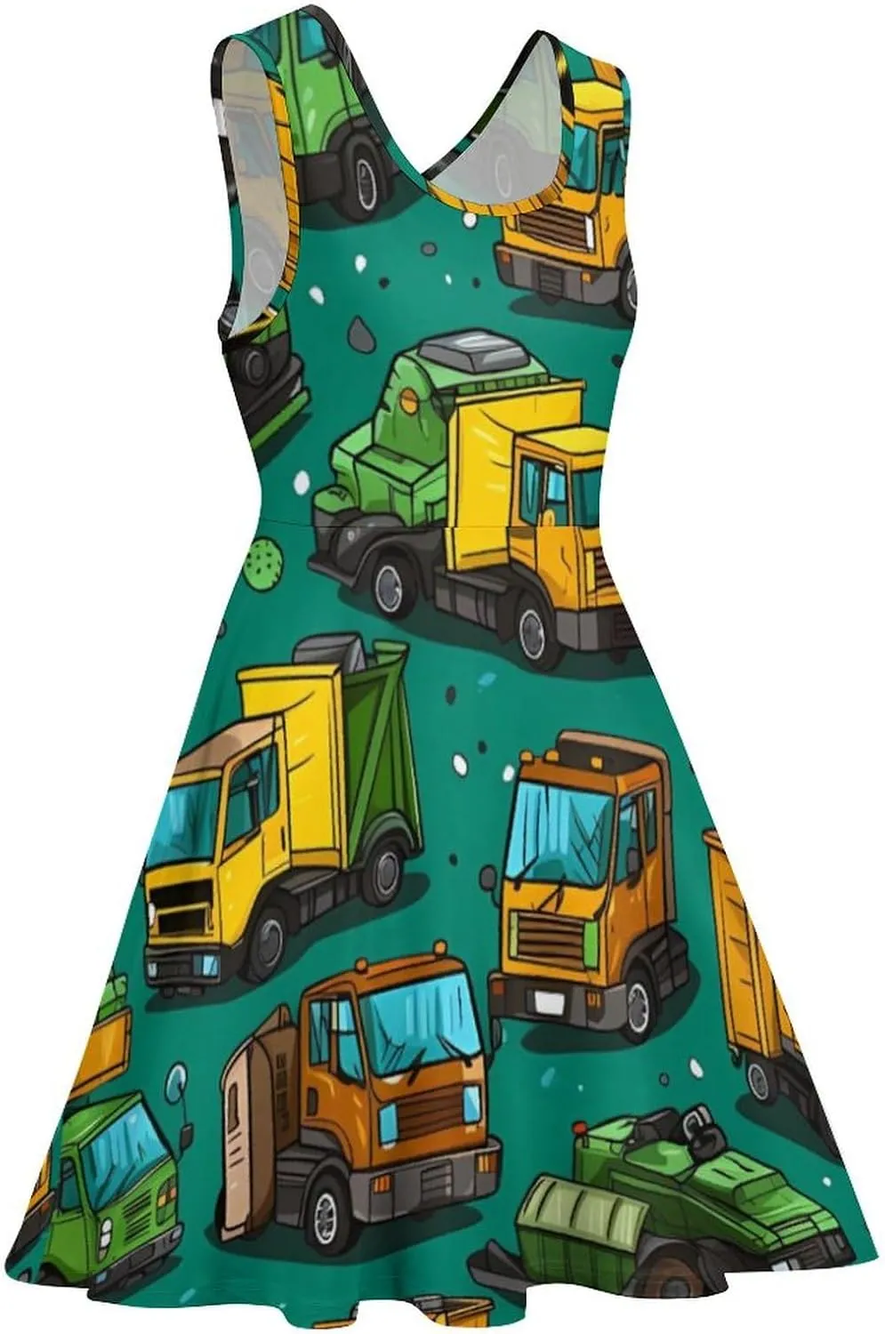 Garbage Truck Busy Day Women's Casual Sleeveless Short Dress Mini Beach Tank Sundress