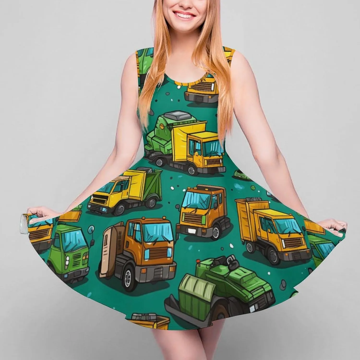 Garbage Truck Busy Day Women's Casual Sleeveless Short Dress Mini Beach Tank Sundress