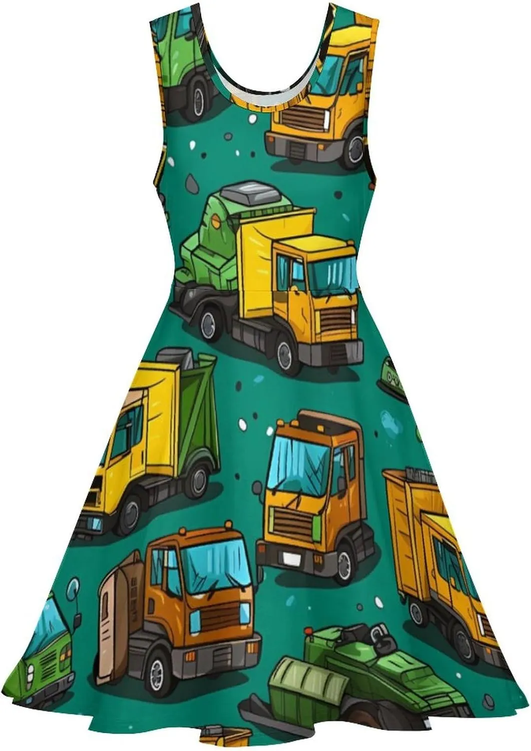 Garbage Truck Busy Day Women's Casual Sleeveless Short Dress Mini Beach Tank Sundress