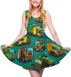 Garbage Truck Busy Day Women's Casual Sleeveless Short Dress Mini Beach Tank Sundress