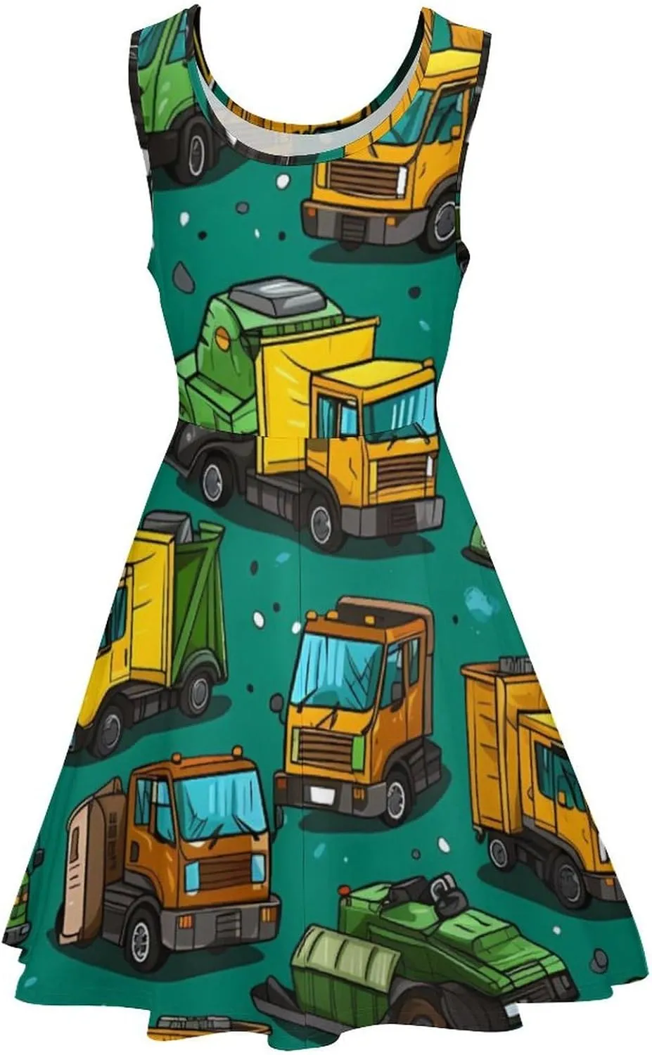 Garbage Truck Busy Day Women's Casual Sleeveless Short Dress Mini Beach Tank Sundress
