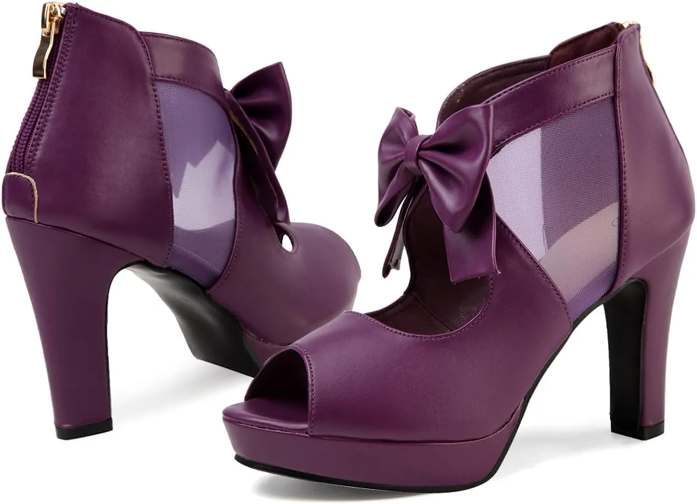GATUXUS Open Toe Women Platform High Heel Shoes Bows Strappy Sandals