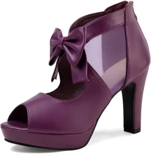 GATUXUS Open Toe Women Platform High Heel Shoes Bows Strappy Sandals