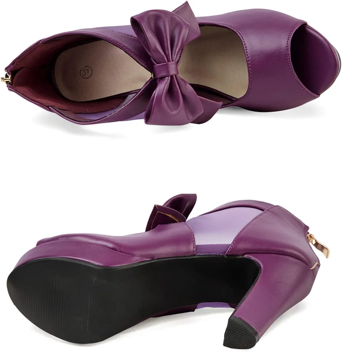 GATUXUS Open Toe Women Platform High Heel Shoes Bows Strappy Sandals