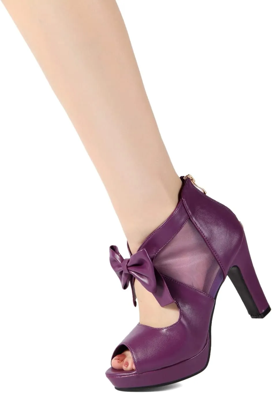 GATUXUS Open Toe Women Platform High Heel Shoes Bows Strappy Sandals
