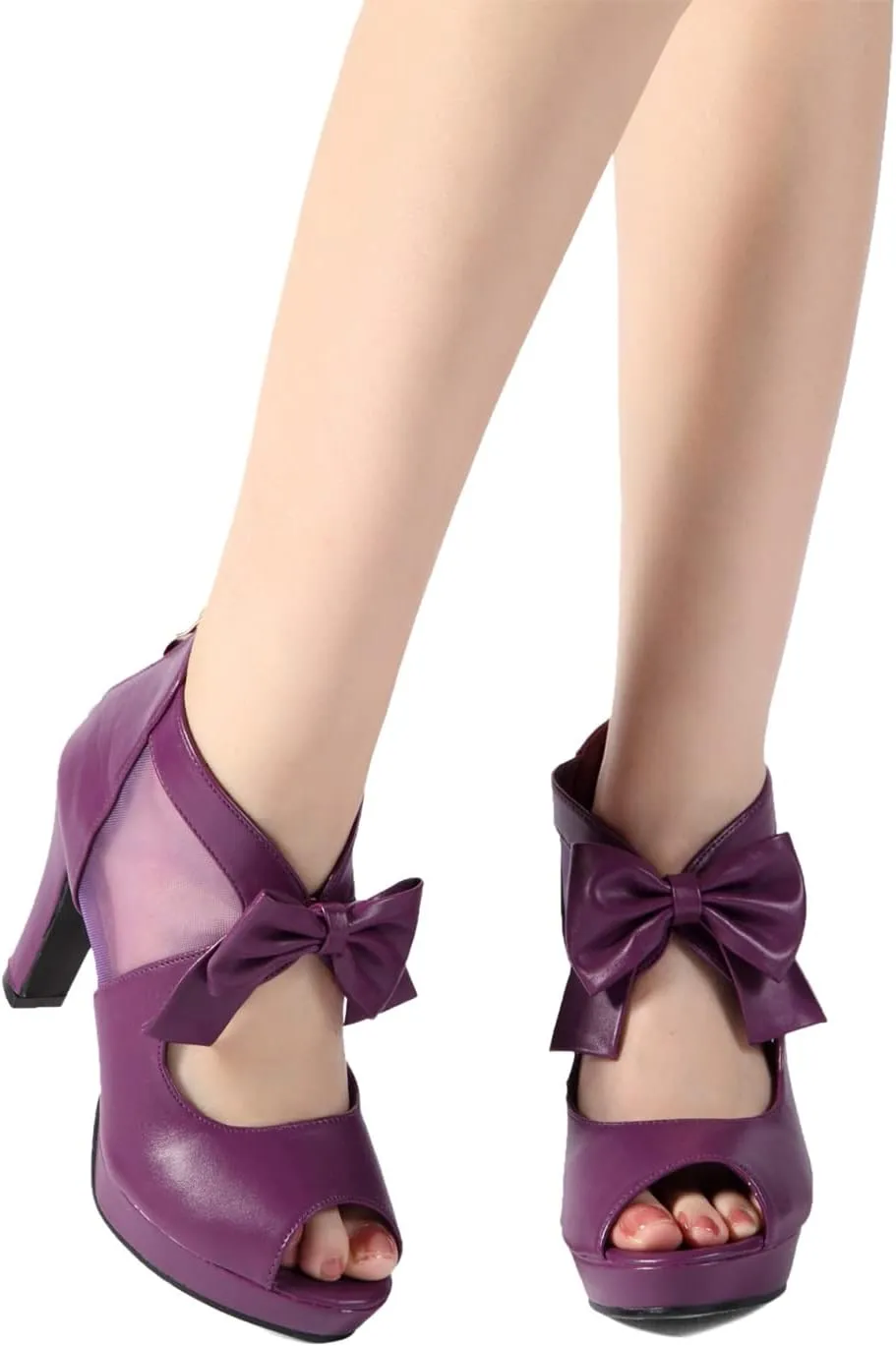 GATUXUS Open Toe Women Platform High Heel Shoes Bows Strappy Sandals