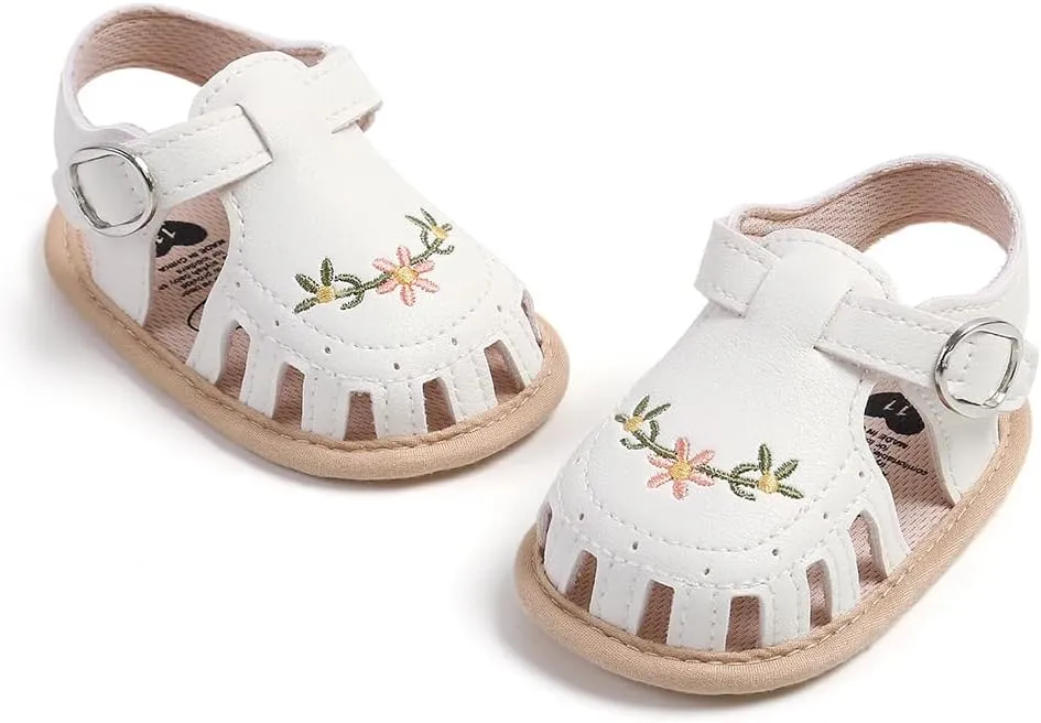 GDSDYM Infant Baby Girls Summer Sandals with Flower Bowknot Soft Sole Wedding Dress Flats Newborn First Walkers Crib Dress Shoes
