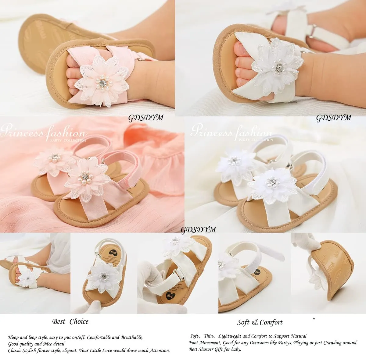 GDSDYM Infant Baby Girls Summer Sandals with Flower Bowknot Soft Sole Wedding Dress Flats Newborn First Walkers Crib Dress Shoes