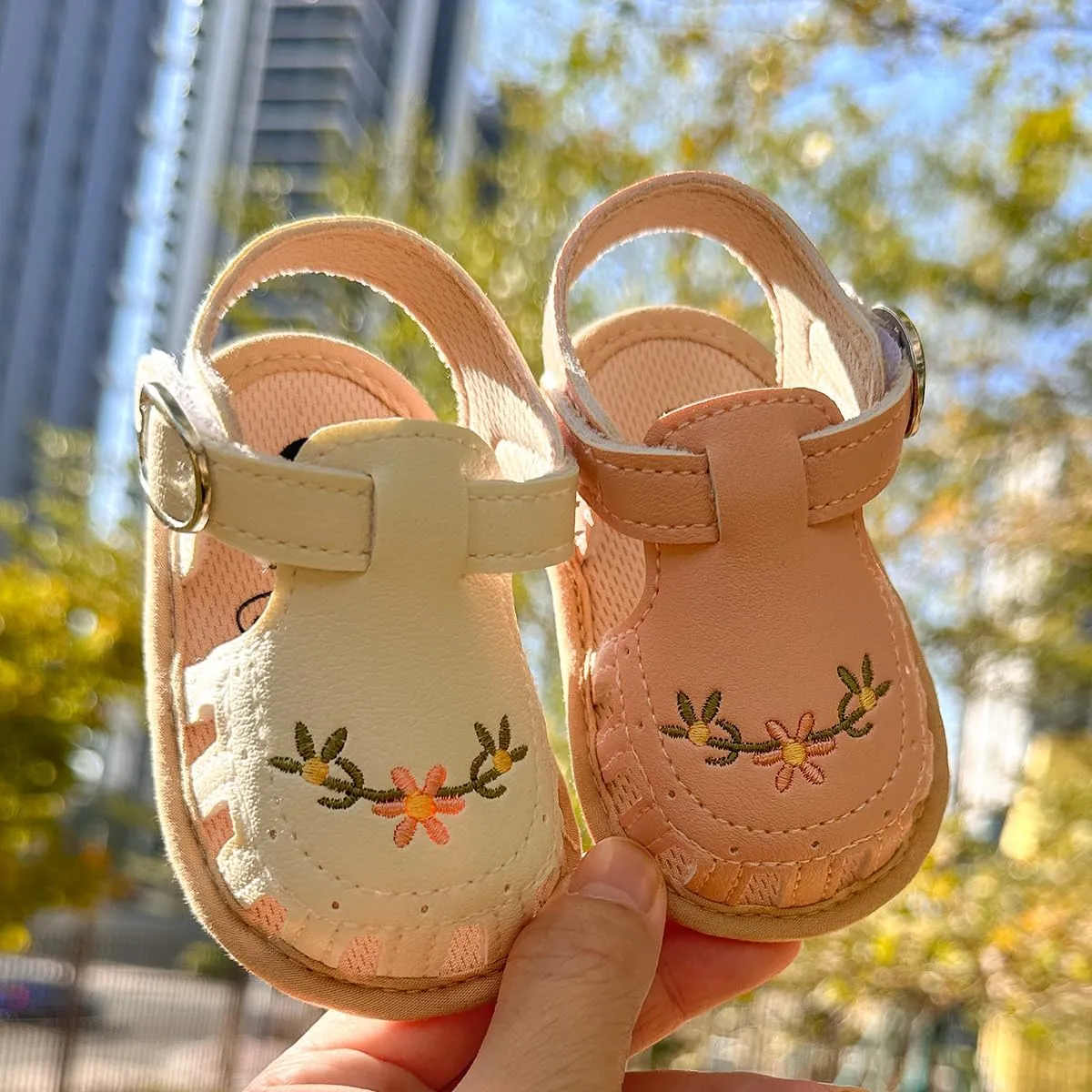 GDSDYM Infant Baby Girls Summer Sandals with Flower Bowknot Soft Sole Wedding Dress Flats Newborn First Walkers Crib Dress Shoes