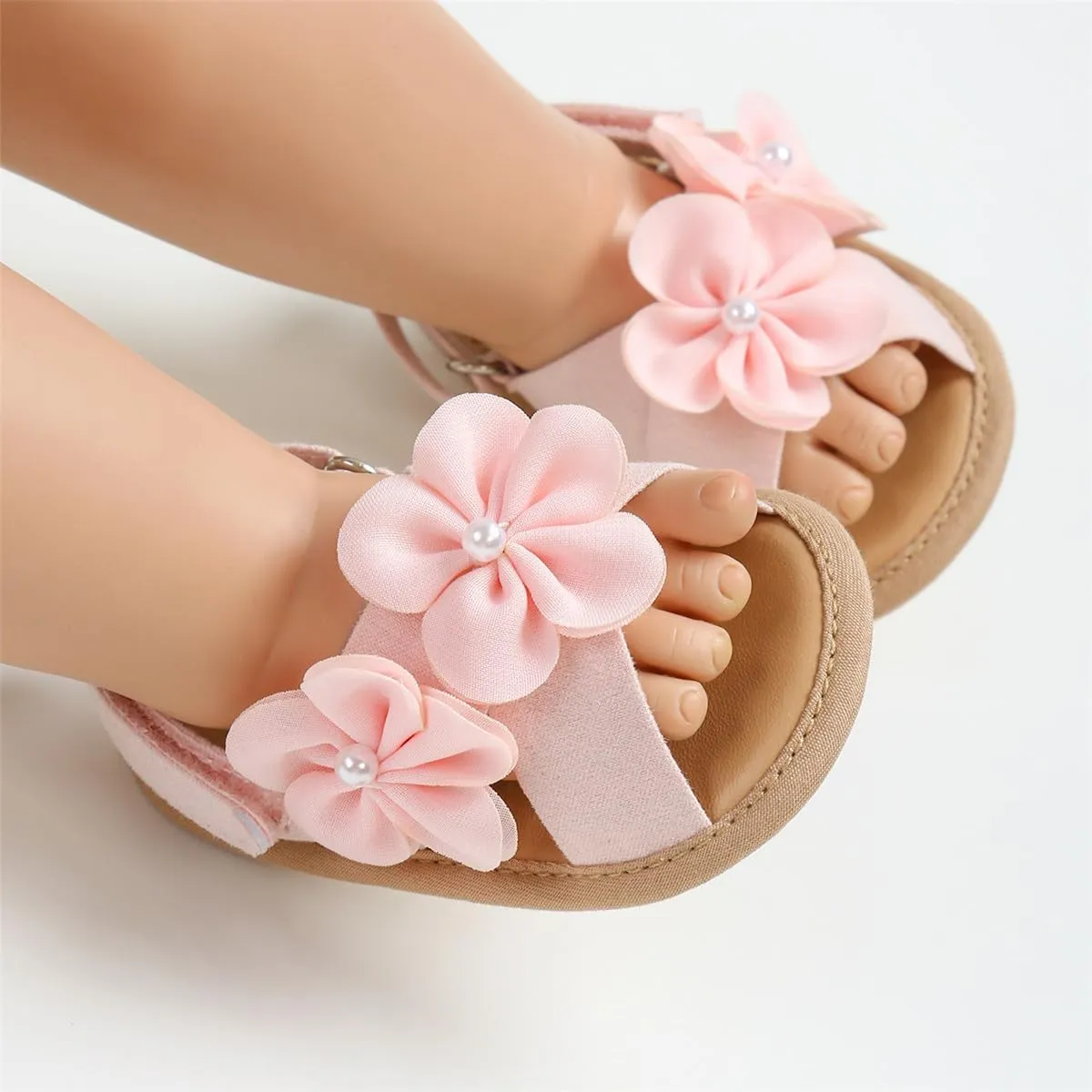 GDSDYM Infant Baby Girls Summer Sandals with Flower Bowknot Soft Sole Wedding Dress Flats Newborn First Walkers Crib Dress Shoes