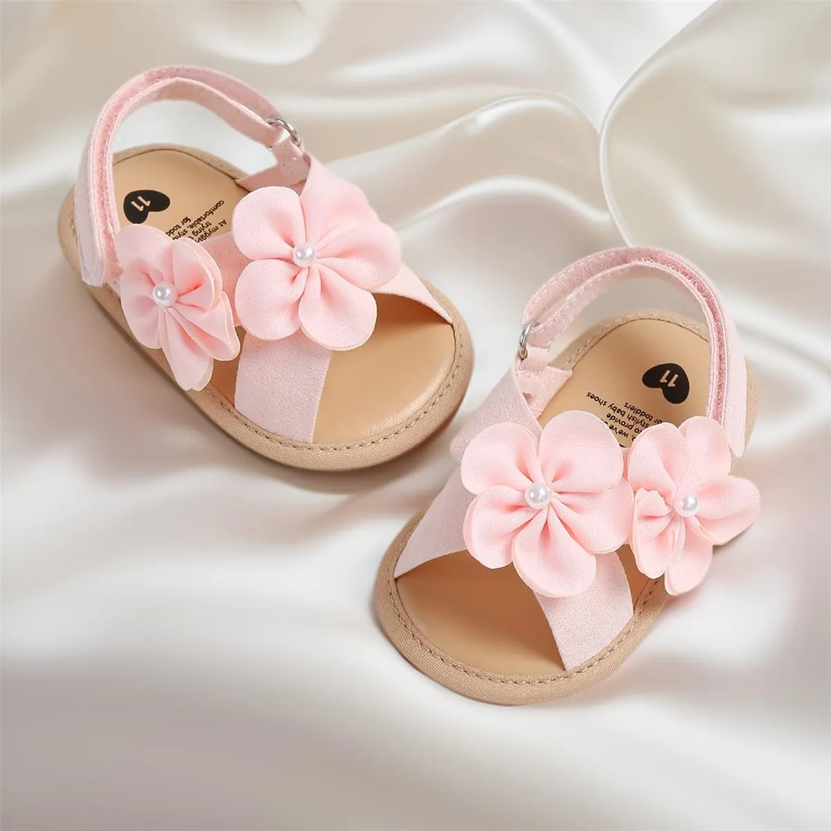 GDSDYM Infant Baby Girls Summer Sandals with Flower Bowknot Soft Sole Wedding Dress Flats Newborn First Walkers Crib Dress Shoes