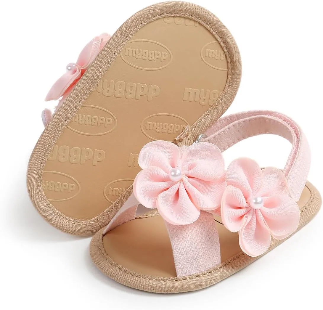 GDSDYM Infant Baby Girls Summer Sandals with Flower Bowknot Soft Sole Wedding Dress Flats Newborn First Walkers Crib Dress Shoes