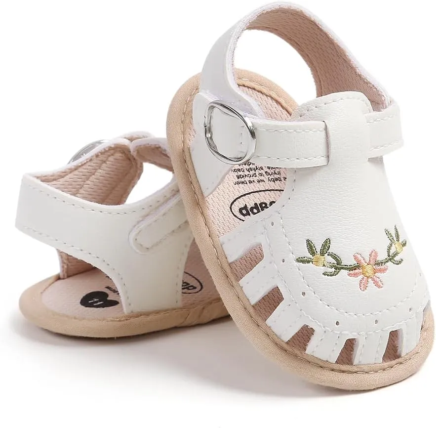 GDSDYM Infant Baby Girls Summer Sandals with Flower Bowknot Soft Sole Wedding Dress Flats Newborn First Walkers Crib Dress Shoes